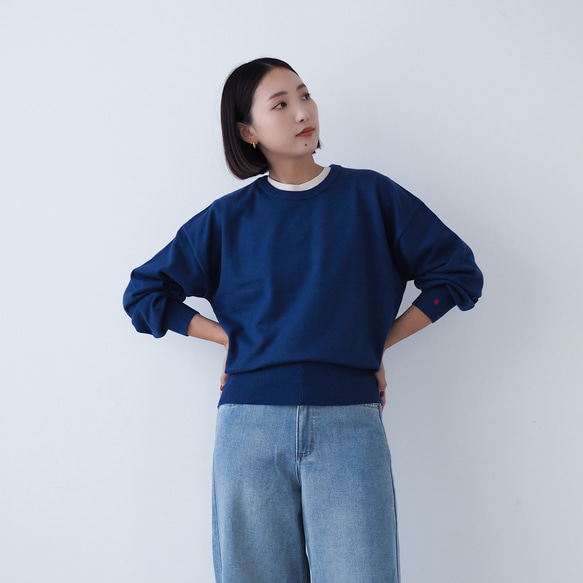 クルーネックニット Little B ブルー(長袖) ニット・セーター