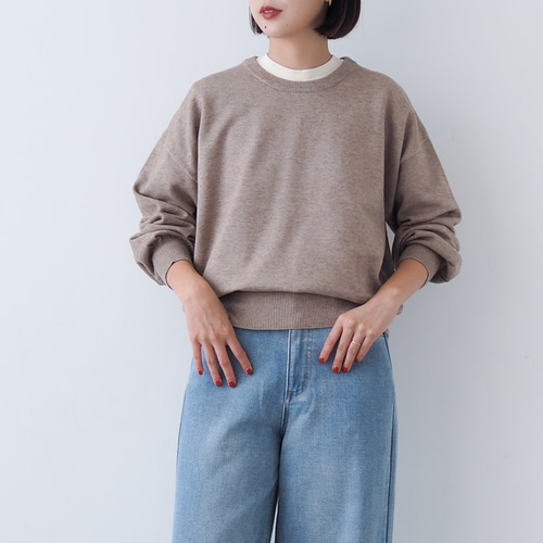 ヘリル ニット セーター クルーネック 透け感 長袖 リネン ベージュ 2  