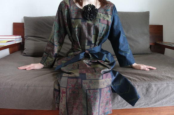 着物リメイクワンピース〜秋でも心地良い上質大島紬素材〜kimono remake yokabiyori 7枚目の画像