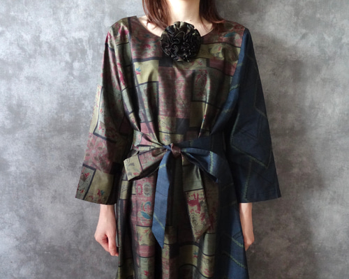 着物リメイクワンピース 10月中旬〜発送 大島紬 秋に向けて