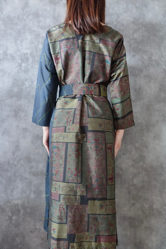 着物リメイクワンピース〜秋でも心地良い上質大島紬素材〜kimono remake yokabiyori 6枚目の画像