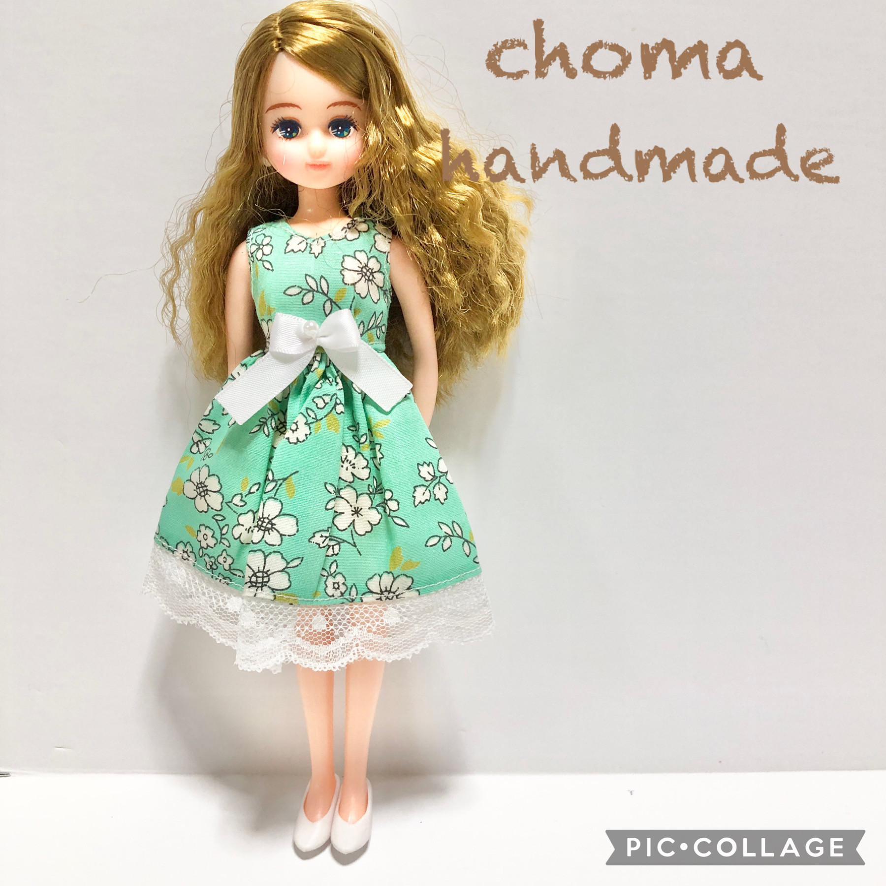 リカちゃん服  グリーン花柄オールインワン リカちゃん服 グリーン花柄オールインワン