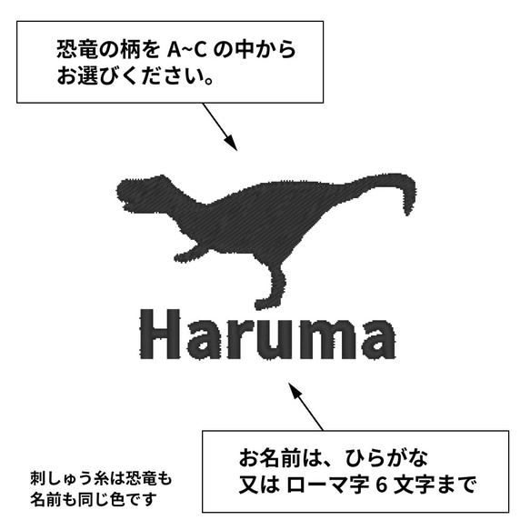 37：【宅配便7枚～】【名入れ】恐竜 サウルス ネーム ハンカチ 卒園 入園 卒業 誕生日 プチギフト 卒団 入学 4枚目の画像