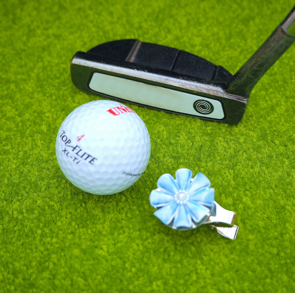 ゴルフマーカー　クリップタイプ　（ブルー 八弁花）　●　クロースフラワーアクセサリー 1枚目の画像