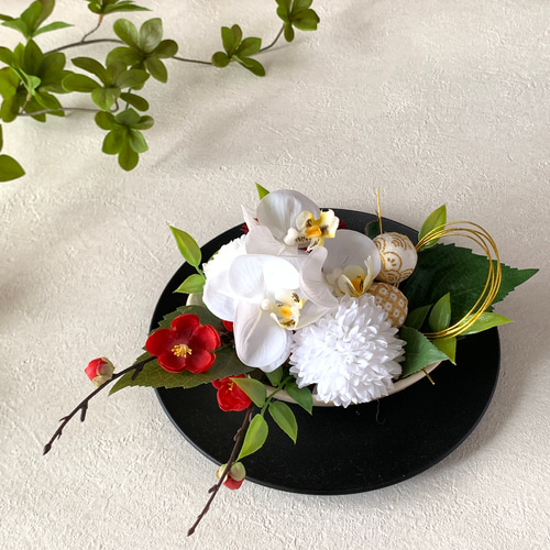 胡蝶蘭のお正月花アレンジ　器込み予約品 お正月を祝うギフトには胡蝶蘭を｜胡蝶蘭専門店 【らんや】｜黒