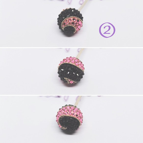 2色のクリスタル珠のかんざしショート　紫黒ピンク　和洋折衷　おめかし 4枚目の画像