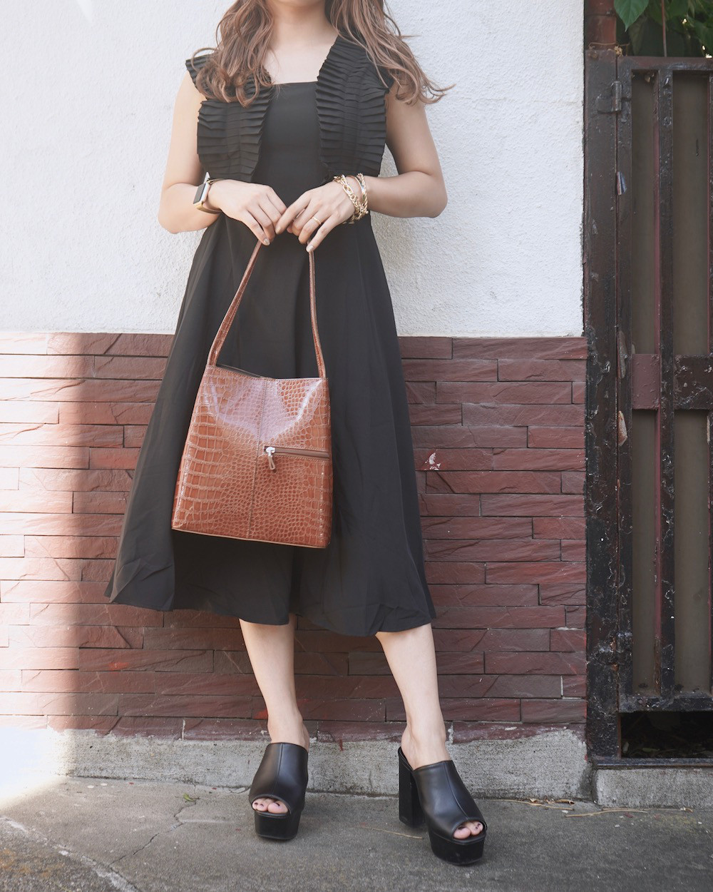 Pleats Point Sleeveless Onepiece black ロング丈ワンピース ブラック 上品
