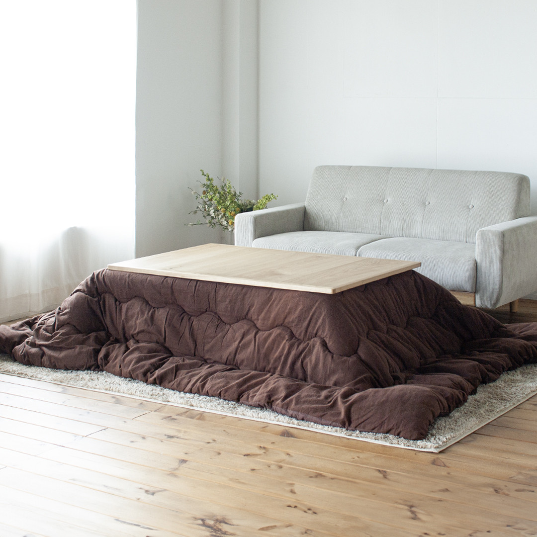 くりの突板角こたつ / かけ布団付き（幅120cm・ハロゲンヒーター付・国産栗材2色選択・こたつ布団3色選択）