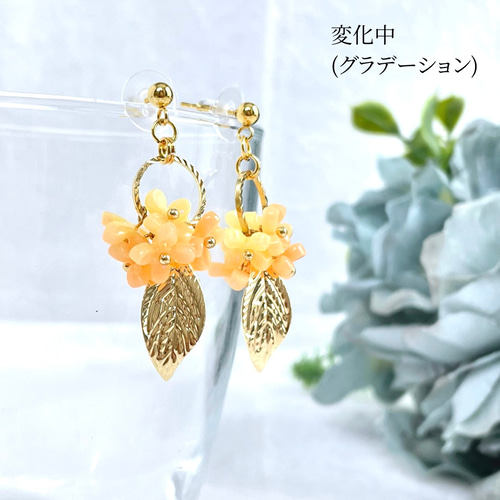 色が変わる金木犀イヤリング/ピアス ٭❀* 淡いグラデーション 揺れる 