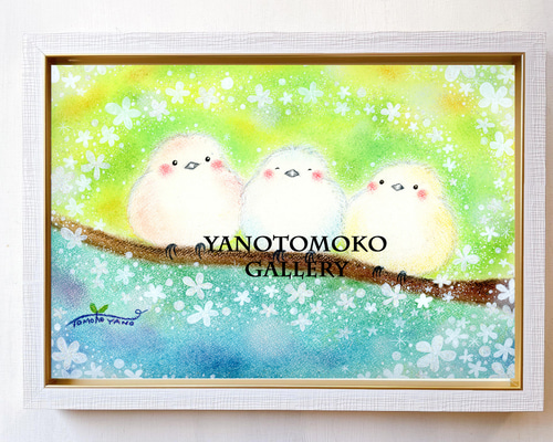 シマエナガの油絵◇1点物の原画◇作者サイン入り