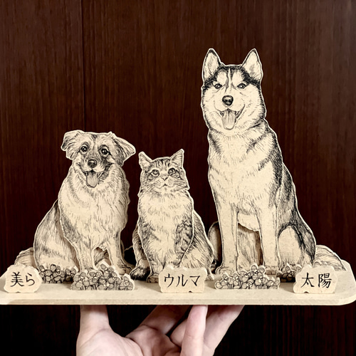 オーダーメイド【木アート】ペットミニ（複数頭）～手描き＆立体