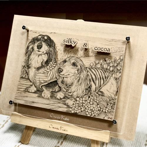 オーダーメイド【木アート画】ペットM（額含む）～手描き＆立体