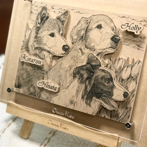 オーダーメイド【木アート画】ペットM（額含む）～手描き＆立体