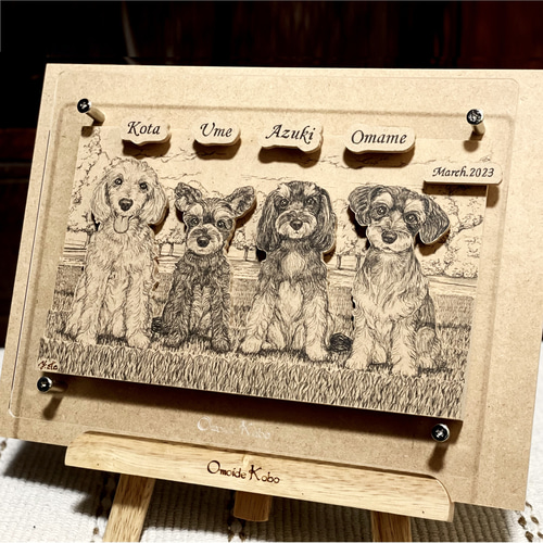 オーダーメイド【木アート画】ペットM（額含む）～手描き＆立体