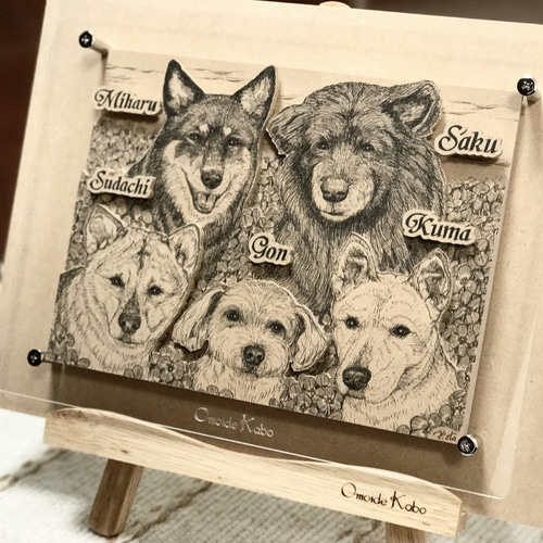 オーダーメイド【木アート画】ペットM（額含む）～手描き＆立体