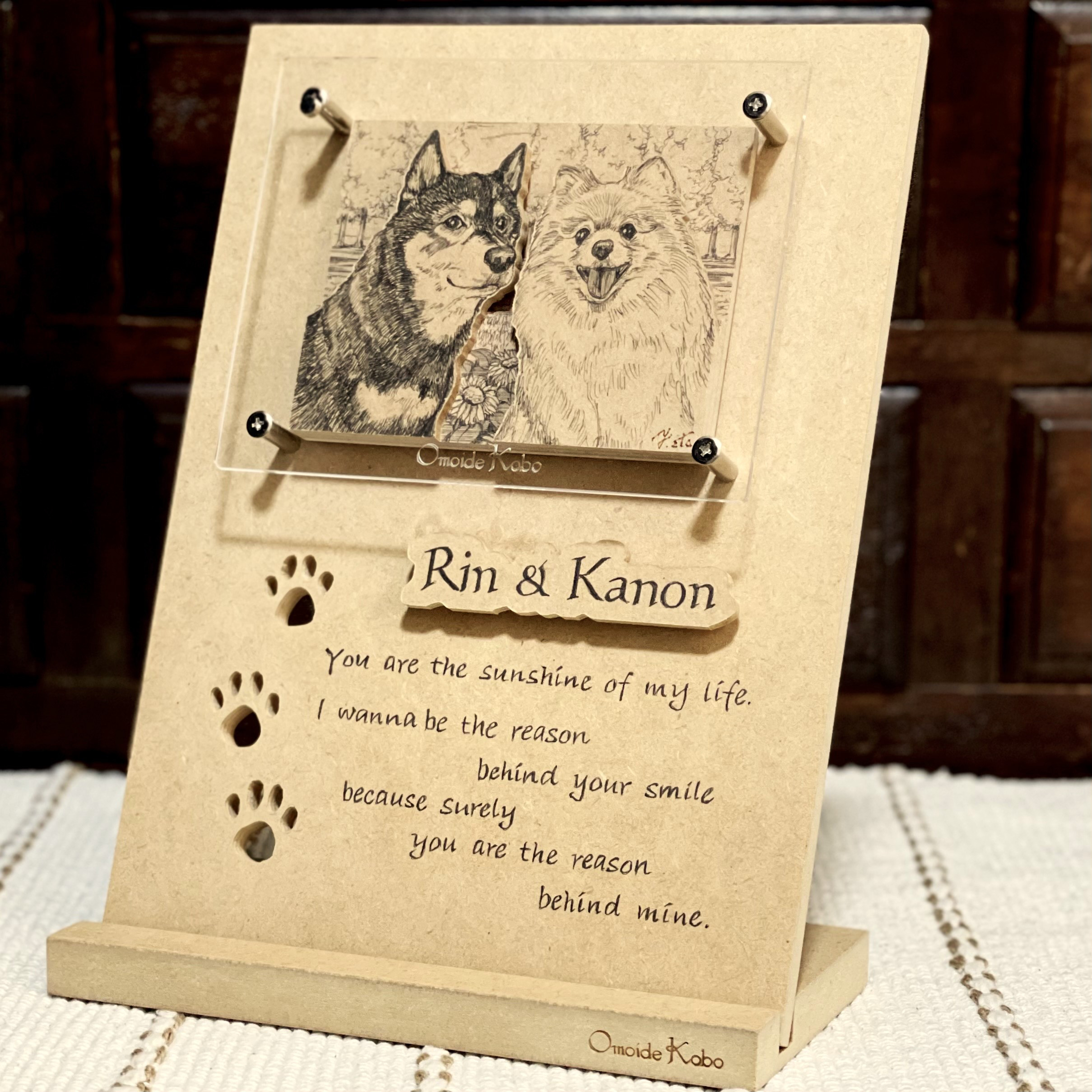 オーダーメイド【木アート画】メッセージボード（ペット）～手描き＆立体＆木製アート♪似顔絵、贈り物、お祝い、記念に♪