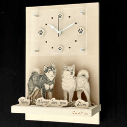 オーダーメイド【木アート】掛け時計～手描き＆立体＆木製アート♪ペット画、似顔絵、贈り物、お祝い、記念に！ 1枚目の画像