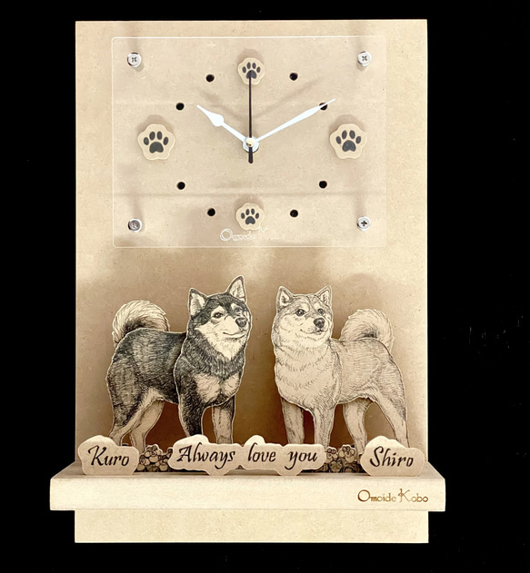 オーダーメイド【木アート】掛け時計～手描き＆立体＆木製アート♪ペット画、似顔絵、贈り物、お祝い、記念に！ 9枚目の画像