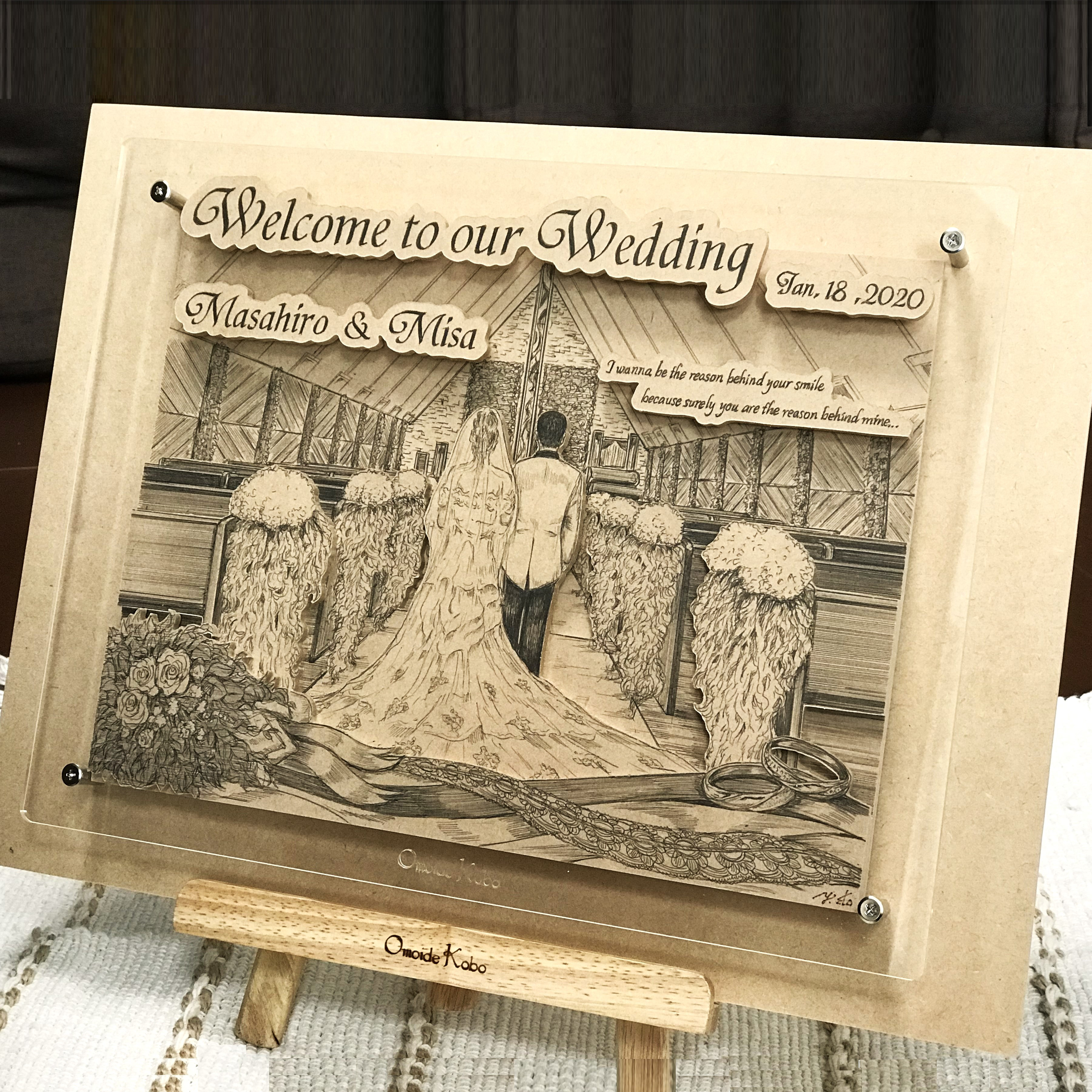 オーダーメイド【木アート画】Lサイズ（額含む）～手描き＆立体＆木製アート♪似顔絵、贈り物、お祝い、記念に♪