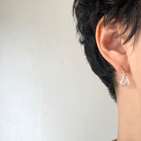 Fruit pierce(Pink) フルーツ ローズクォーツ 14kgf 天然石 シングルorセット 5枚目の画像