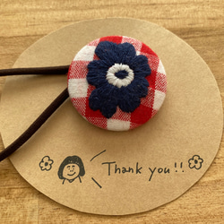 お花とくまさん♡5センチパッチンピン♡ネイビーチェック お花とくまさん♡5センチパッチンピン♡ネイビーチェック お花とくま