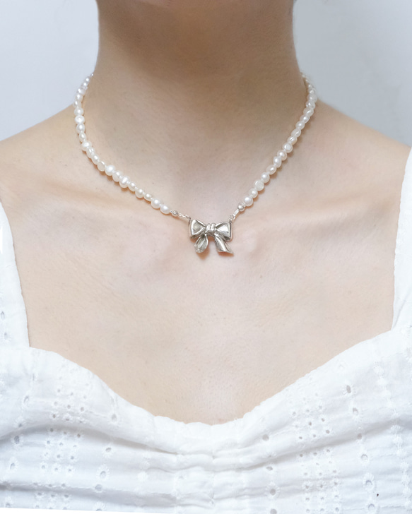 セール！値下げ中！】【SV925】シルバーリボンパールネックレス