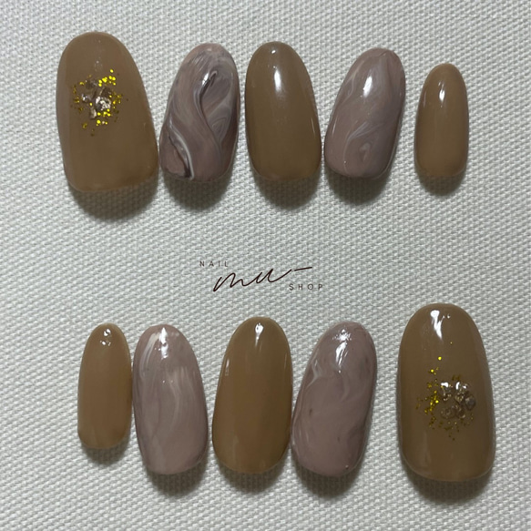 ネイルチップ(秋っぽ栗色 ニュアンスネイル) ネイルチップ（つけ