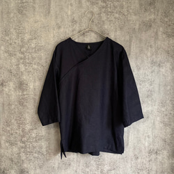 リネンプルオーバー　ダークネイビー　Linen pullover 4枚目の画像