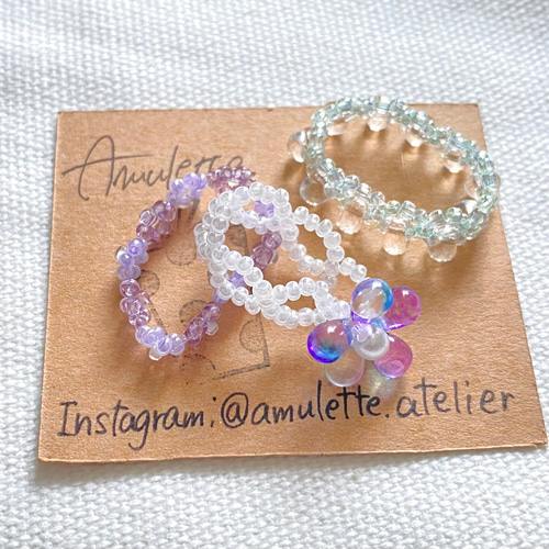 お花のビーズリング3点セット~purple×blue~ 指輪・リング Seika. 通販 
