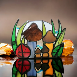 秋のキノコ　キッチンナプキンホルダー　置物　ステンドグラス雑貨　キッチン雑貨　インテリアアイテム　一点物　送料無料 6枚目の画像