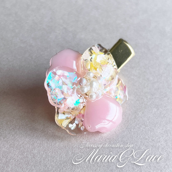 mariaglace★Candy Flower キラキラミニヘアクリップ レジン パール付き かわいい キャンディー 3枚目の画像