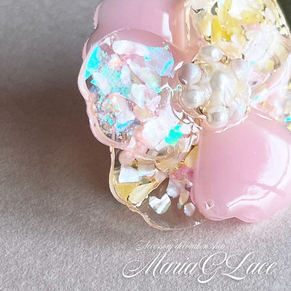 mariaglace★Candy Flower キラキラミニヘアクリップ レジン パール付き かわいい キャンディー 2枚目の画像