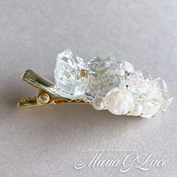 mariaglace★clear flower bouqueミニヘアクリップ レジン パール付き かわいい キャンディー 6枚目の画像