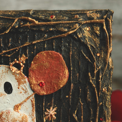 【一点物】「おばけちゃんと風船」アンティーク風なテクスチャーアート　インテリアアート 10枚目の画像