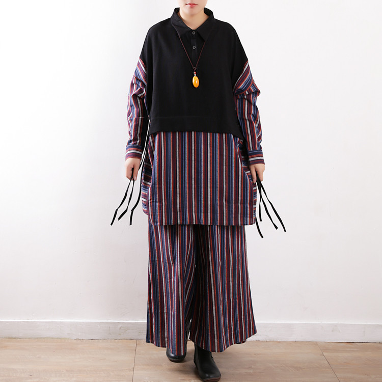 カラフルなストライプでお洒落なコージースタイルに☆ワイドパンツセットアップ 11,100円