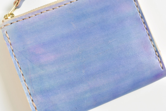革の手染め財布 「あじさい  No.147（L字ファスナーミニ財布）」 2枚目の画像