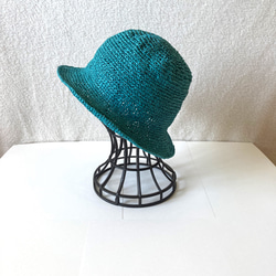 紙で編んだ夏用帽子　色テールグリーン 2枚目の画像