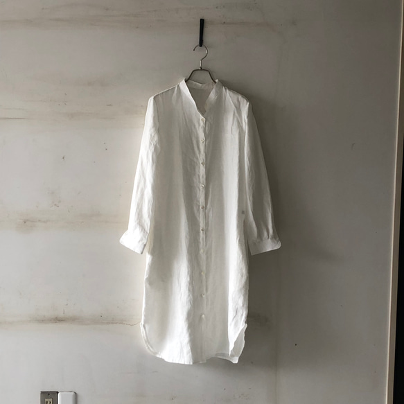 スタンドカラーlong shirt/ロングシャツ　off- white 1枚目の画像