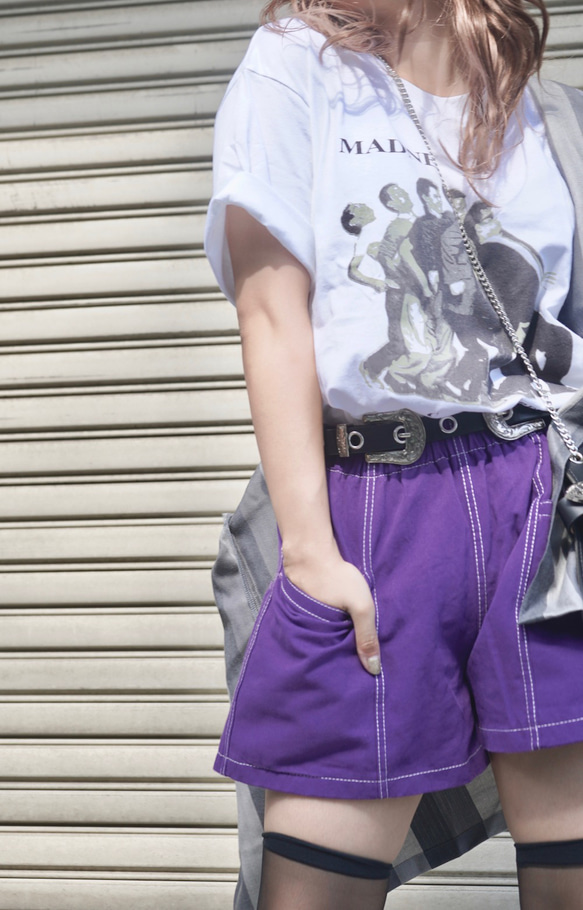 White Stitch A-Line Short Pants (purple) ショートパンツ