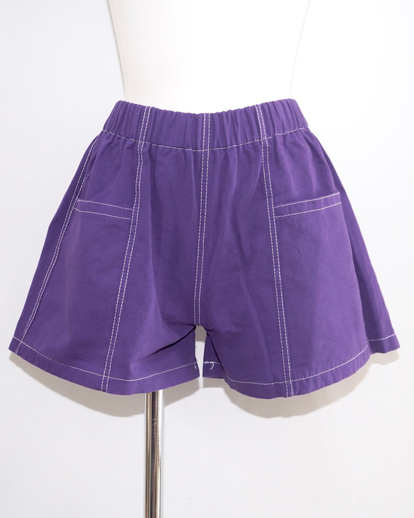 White Stitch A-Line Short Pants (purple) ショートパンツ パープル ストリート 5枚目の画像