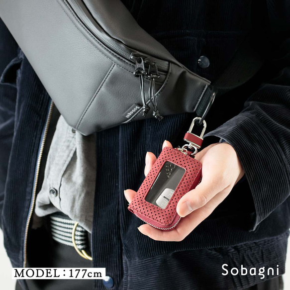 ★エシカルレザーSobagni(ソバニ)★国産パンチングエシカルレザー製★スマートキーケースシングル★ホワイト 18枚目の画像