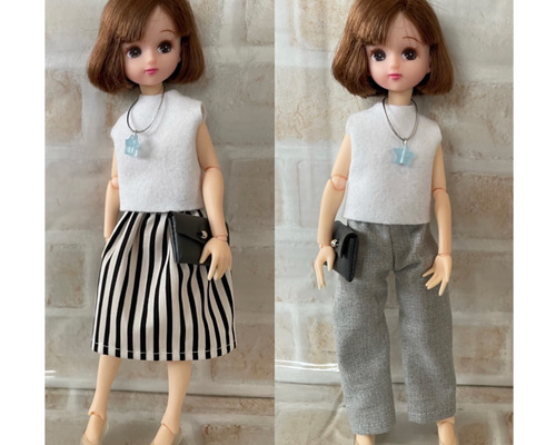 完【受注製作】22cmドール服（ストライプ）着回しコーデ5点セット