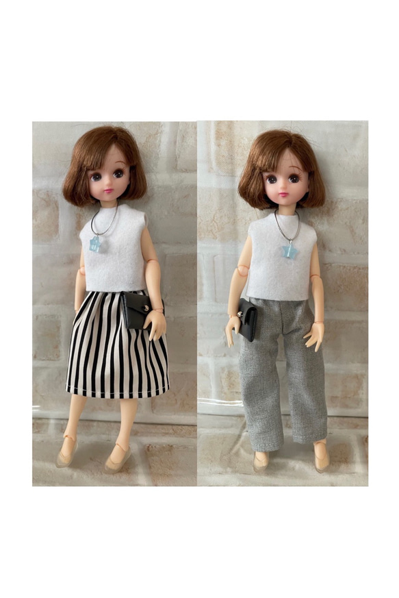 完【受注製作】22cmドール服（ストライプ）着回しコーデ5点セット 