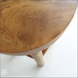 チーク無垢材 バースツールWS4 椅子 イス 木製 ベンチ 素朴 チェア 天然木 銘木家具 ナチュラル 総無垢材 円形 2枚目の画像