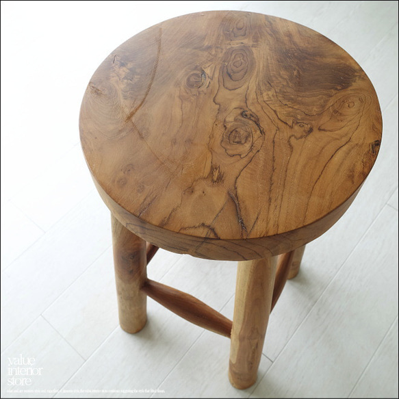 チーク無垢材 バースツールWS4 椅子 イス 木製 ベンチ 素朴 チェア 天然木 銘木家具 ナチュラル 総無垢材 円形 5枚目の画像