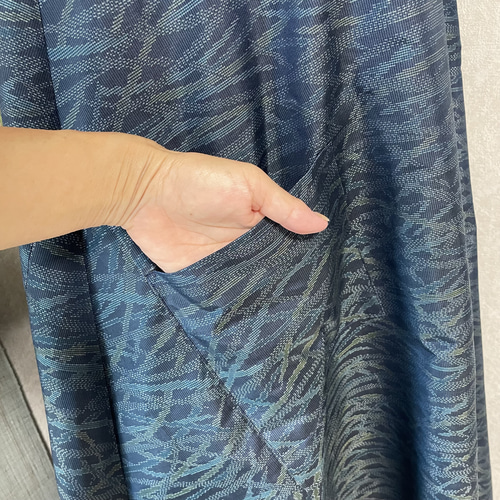 大島紬のロールカラーAラインワンピース 夏月 着物リメイク ワンピース