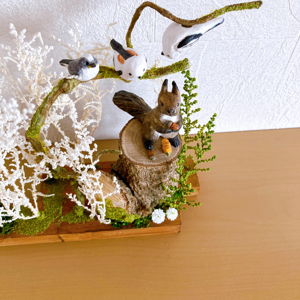 totorigiの森　エゾリス　シマエナガ　動物　フィギュア　ミニチュア　木工　置物 13枚目の画像