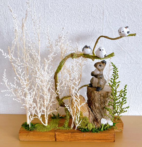 totorigiの森　エゾリス　シマエナガ　動物　フィギュア　ミニチュア　木工　置物 8枚目の画像