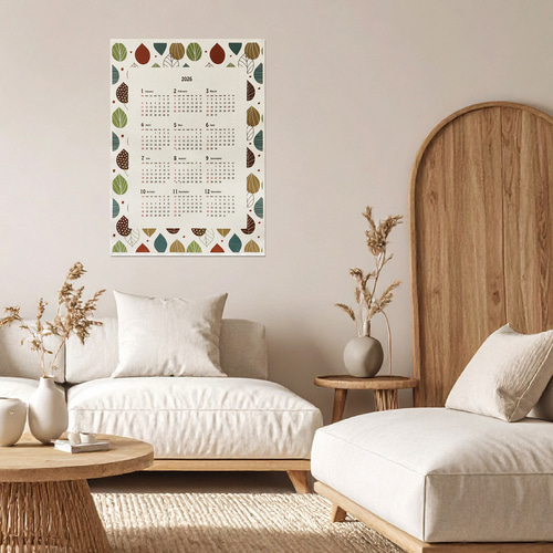 ファブリック カレンダー 2026 令和8年 北欧風柄 キャンバス生地 布