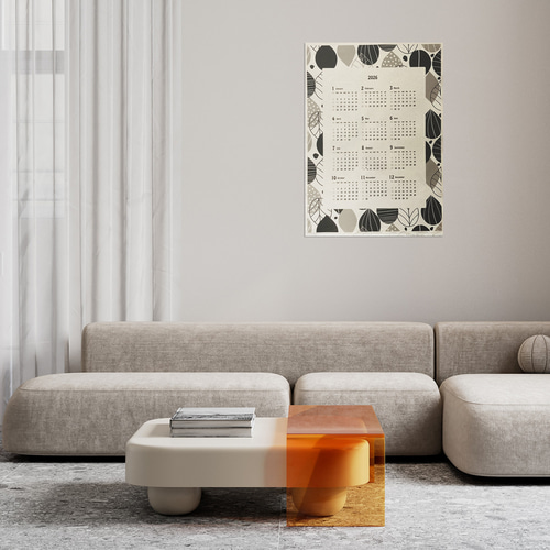 ファブリック カレンダー 2026 令和8年 北欧風柄 キャンバス生地 布